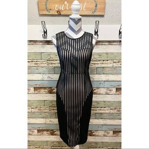 L'atiste by Amy Womens Dress Black Sleeveless Stripe Sheer Top Sheath Mini Med